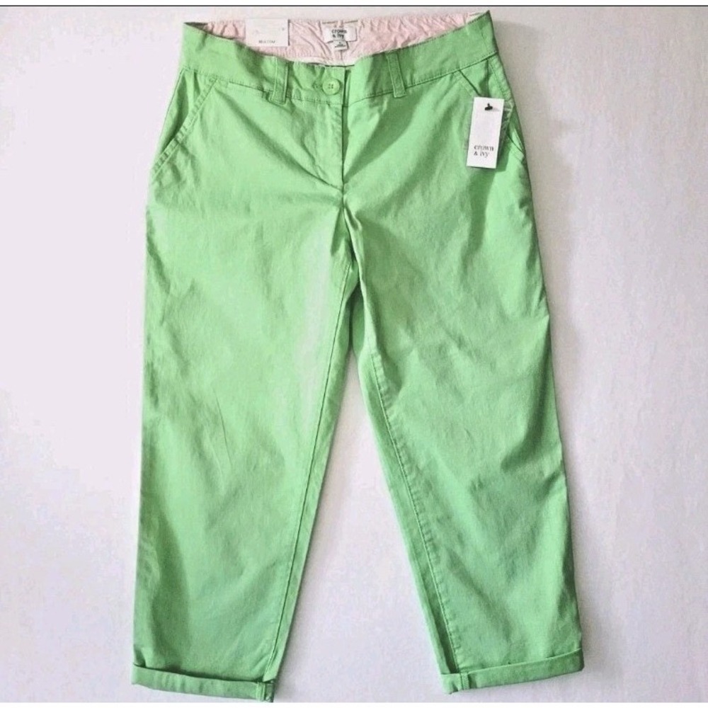 NWT Crown & Ivy Green Capri Pants Womens 4 Stretch Coastal Dayboat Style Preppy